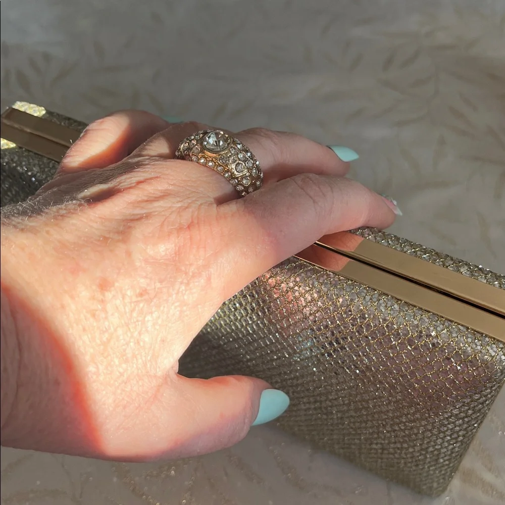 Starlet Gold & Sliver Clutch gold rhinestone ring clasp & Gold chain 8”LX4.5”H